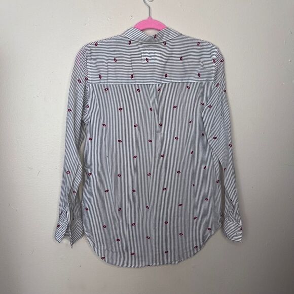 RAILS Taylor Striped Lip-print Cotton-blend Shirt In Flocked Kisses S - Picture 8 of 10
